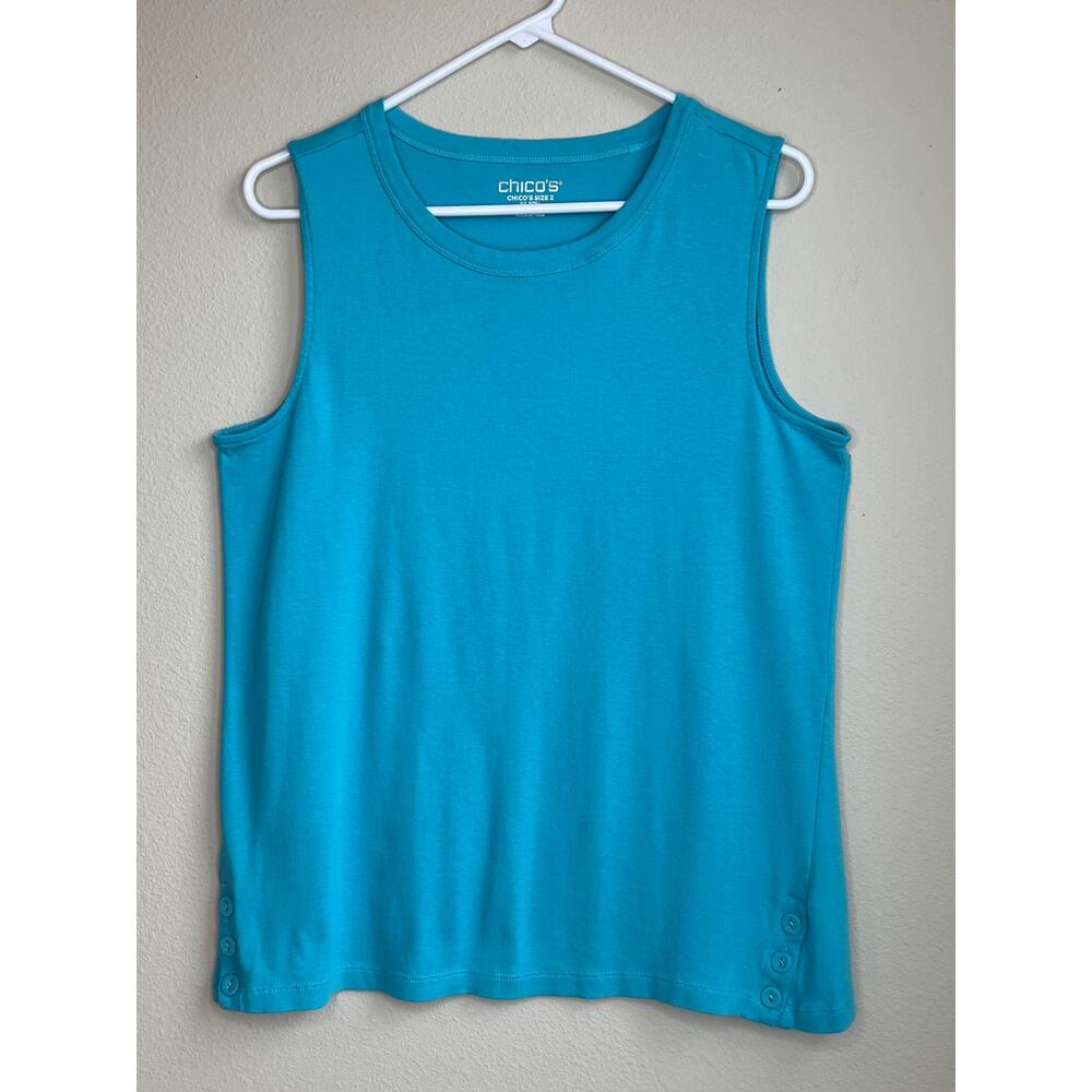 Chicos Turquoise Blue Side Button Tank Top Size 2 Large